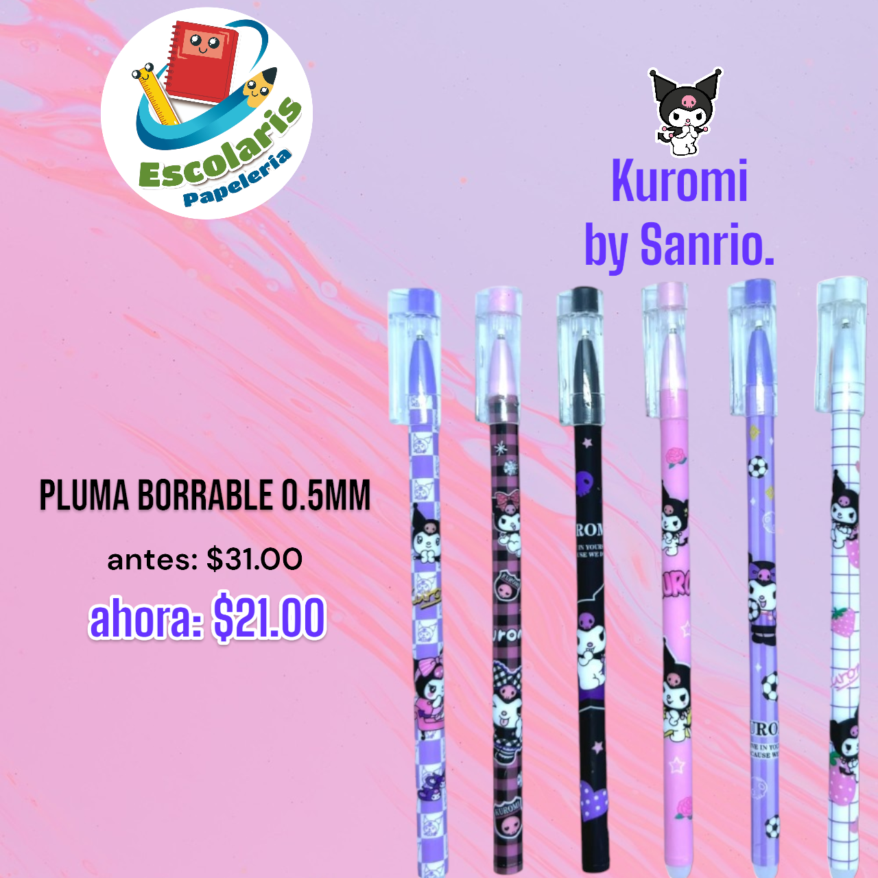 Pluma Kuromi borrable de Gel